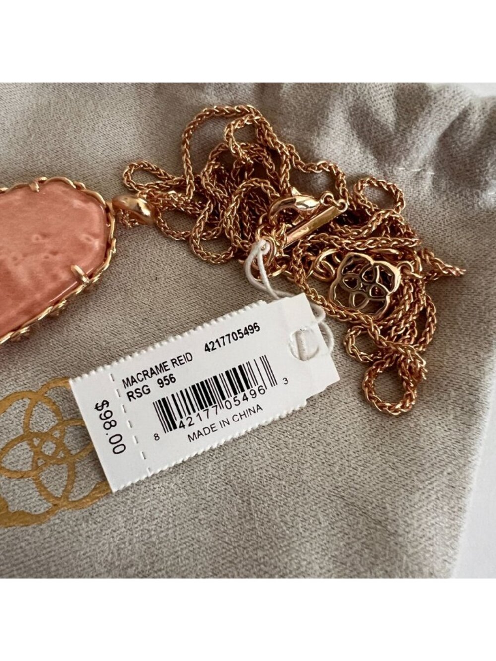 NWT Kendra Scott Macramé Reid Statement Necklace in Blush Wood 14k Rose Gold - Picture 9 of 15
